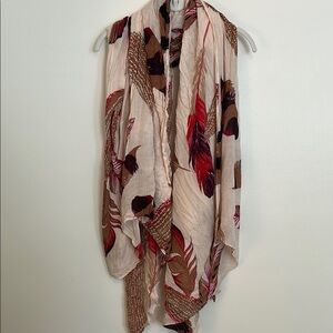 Feather Print Scarf in Red and Brown